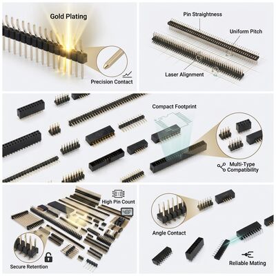 ربط رأس الدبوس الذكري المباشر مزدوج الصف 2.54mm Pitch PCB Through-Hole تكوين 80 دبوس