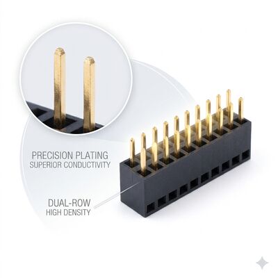 Dual Row 2.54MM Right Angle Female Header Connector 04P-80P Gold Flash PA6T PCB Through Hole
