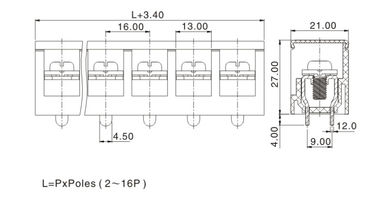 واحد صف PCB حاجز الحاجز القاطع 16.0mm الطول 1 * 05P PBT H = 31.0mm
