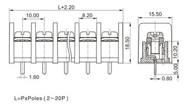 CE 10.0mm Pitch Terminal Block Connector PCB Barrier 1 * 05P PBT مع غطاء الحماية