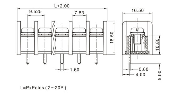 UL تم التحقق من حاجز الحاجز الحاجز الاتصال أداة الأمن سلك الاتصال المستخدمة 9.52mm Pitch