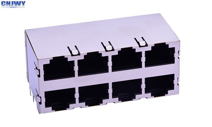 مستوى مزدوج RJ45 وصلة الشبكة المقبس 8 منفذ 8p8c 90 درجة