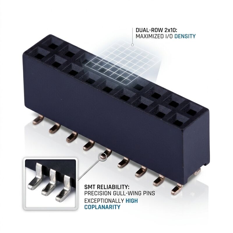 موصل رأس أنثى صف مزدوج 2.54 مم درجة السيارات، طلاء ذهبي PA9T، اهتزاز عالي، PCB، فتحة، IP67