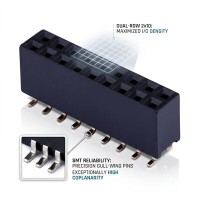 موصل رأس أنثى صف مزدوج 2.54 مم درجة السيارات، طلاء ذهبي PA9T، اهتزاز عالي، PCB، فتحة، IP67
