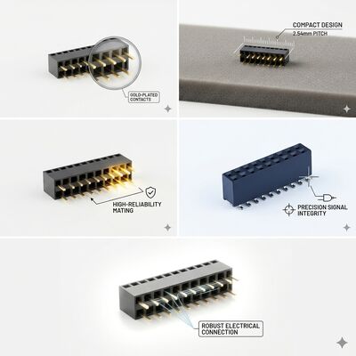 موصل أنثى عالي الكثافة 40 سنًا 2.54 مم صف مزدوج، طلاء ذهبي PA6T، ناقل بيانات، PCB، فتحة خلالية