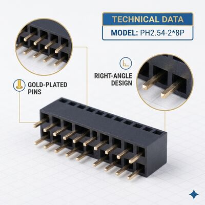 صف مزدوج 2.54MM الزاوية اليمنى ربط رأس الإناث 04P-80P ذهب فلاش PA6T PCB من خلال الثقب
